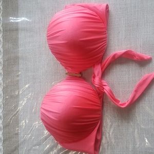 Victoria Secret coral push up strapless tie back bikini top size 36D